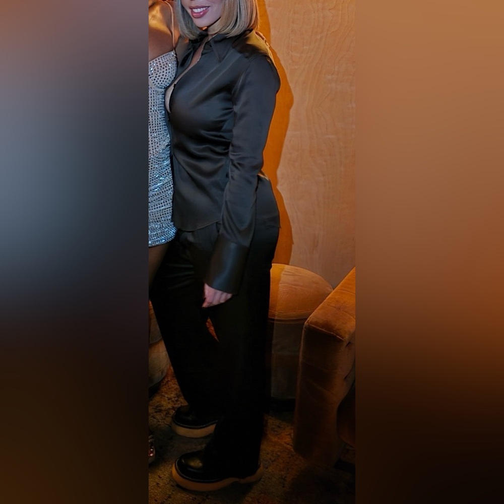 Dark Green Satin Two Piece